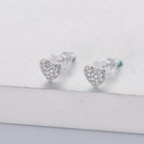 aretes de corazon plata 925 con diamante blanca estilo en moda