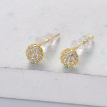 aretes redondo con piedra blanca plata 925 estilo nuevo para mujer color dorado