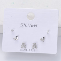 set de aretes plata 925 forma de osito corazoncito con diamante CZ para mujer