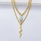 collar de serpiente acero color dorado doble cadena con piedra natural semi precious aguamarina estilo en moda para mujer
