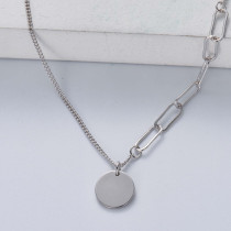 collar de mujer plata 925 color silver con cadena de cuadrada  dije redonda