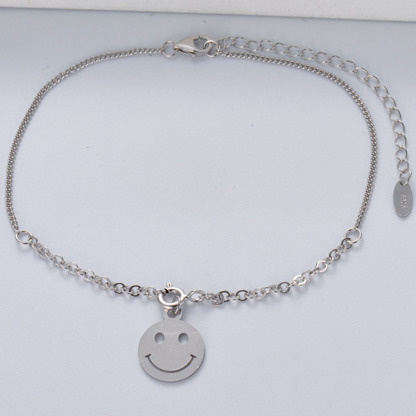 pulsera de carita feliz plata 925 color silver para mujer diseno nuevo