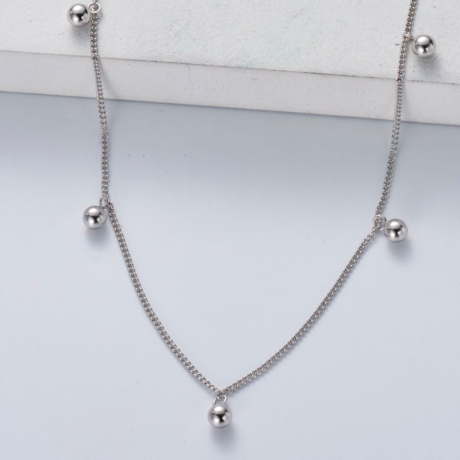 collar de plata 925 con bolita redondo de moda