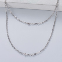 collar de plata 925 doble cadenas modelo simple de moda