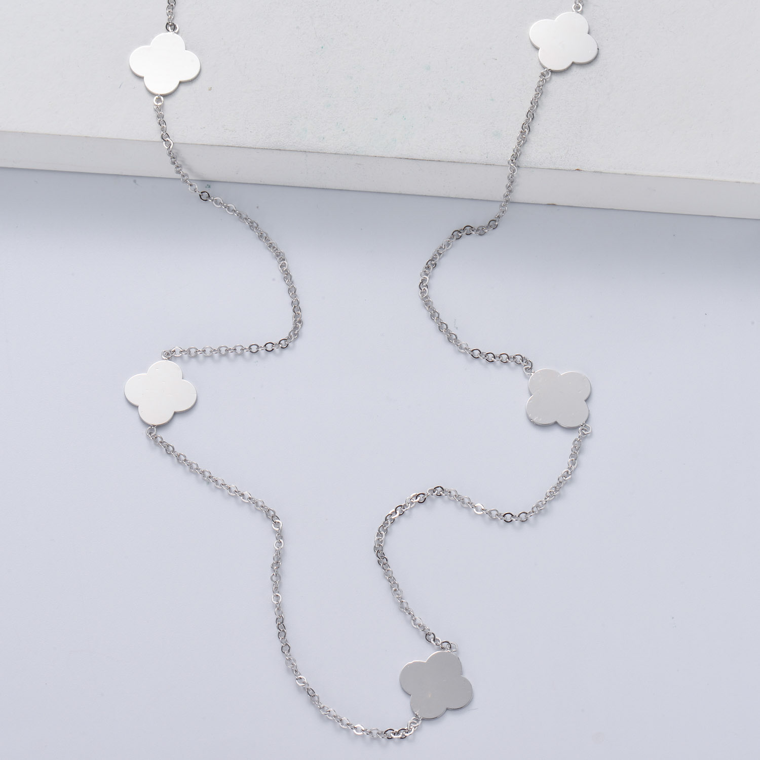 collar de plata 925 de moda modelo simple con 5 dijes de cuadro al por mayor