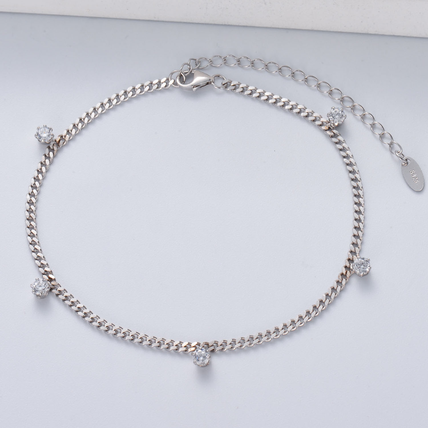 pulsera de plata 925 de Cadena de tanques con 5 bolita para mujer por mayor