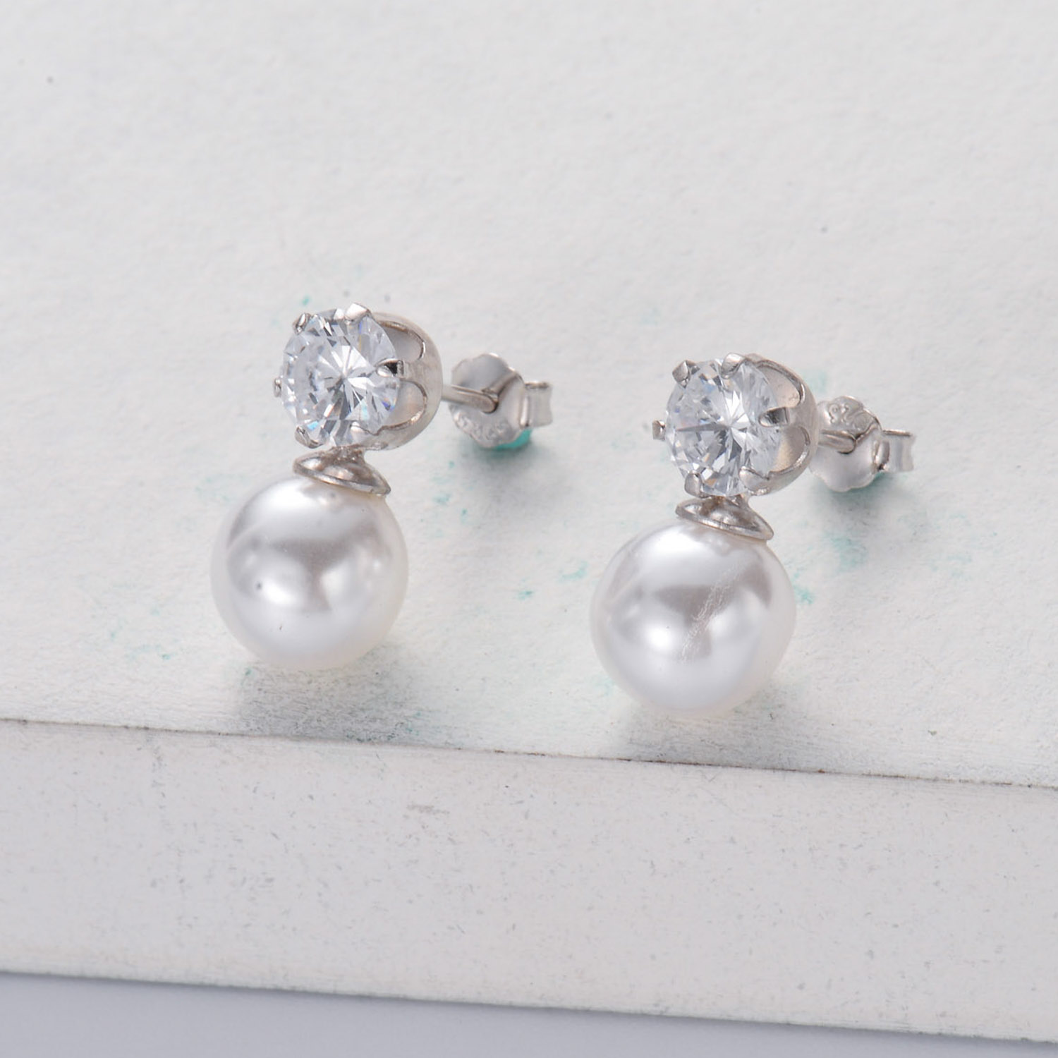 aretes perlas de plata 925 con cristal por mayoreo