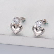 aretes de plata 925 de moda corazon con cristal por mayoreo