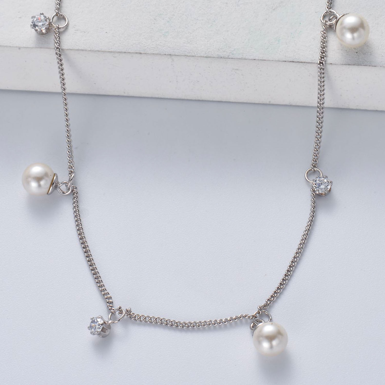 collar de perla natural plata 925 estilo en moda para mujer color silver