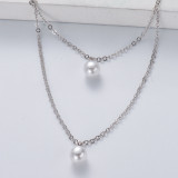 collar de plata 925 de moda doble cadenas con doble dije de perla