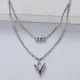 collar de plata 925 de doble cadenas con dijes de bolita y corazon