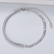 pulsera de diamante de plata 925 con dos tipos de cadenas para mujer