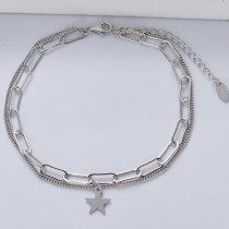 pulsera de plata 925 de cadena de enlace con estrella para mujer por mayor