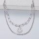 collar de plata 925 de moda en doble cadenas combidado con dije de carita feliz al por mayor