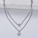 collar de plata 925 de moda en doble cadenas con dijes de estrella y bolita