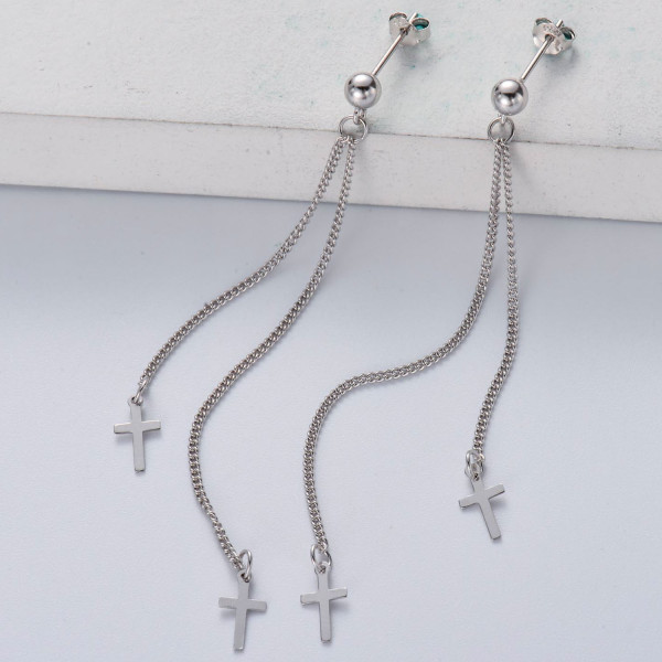 pendientes doble borla con dijes de rosario de plata 925 por mayoreo