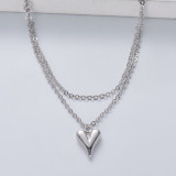collar de plata 925 de moda en doble cadenas con dije de corazon al por mayor
