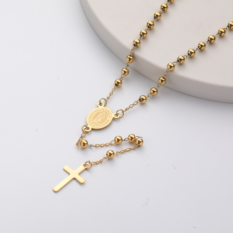 collar de moda de rosario dorado con dijes maria y colgante de cruz para mujer por mayor