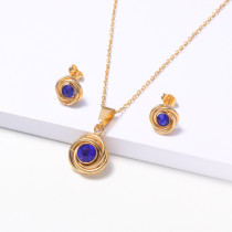 conjuntos con aretes acero estilo simple color dorado con piedra azul para mujer