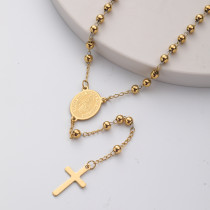 collar aesthetic de rosario dorado con dijes  y colgante de cruz para mujer por mayor