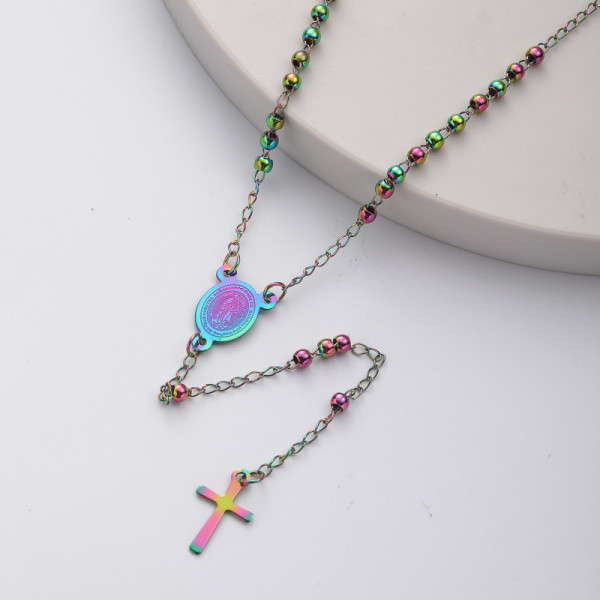 collar de moda de rosario vistoso con  colgante de cruz para mujer por mayor