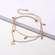 tobillera dorada de moda doble cadenas con dije corazon al por mayor