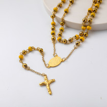 collar de rosario doble acero inoxidable 18k por mayor para mujer