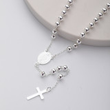 collar aesthetic de rosario plateado blanco con dijes de maria y colgante de cruz para mujer por mayor