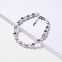 pulsera de mujer con perlas bolitas acero color plateado estilo enb moda