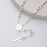 collar aesthetic de rosario plateado blanco con dijes y colgante de cruz para mujer por mayor