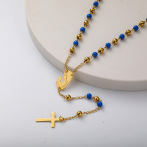 collar de rosario de moda con dijes de maria y bolita azul para mujer