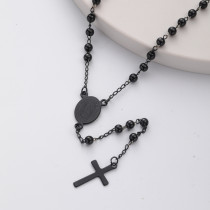 collar rosario negro con dijes y colgante de cruz para mujer por mayor