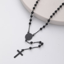 collar aesthetic de rosario negro con dijes y colgante de cruz para mujer por mayor