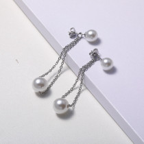 aretes de perla natural acero color plateado diseno en moda para mujer