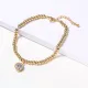 pulsera de acero color dorado con bolitas dije diseno en moda para mujer