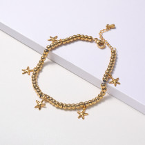 pulsera de mujer estrellas con bolitas acero color dorado estilo enb moda