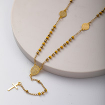collar de moda de rosario con dijes y bolitas doradas acero inoxidable para mujer