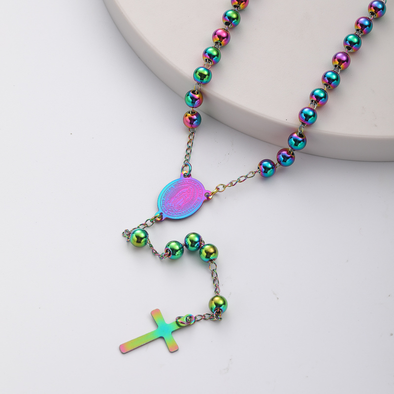 collar aesthetic de rosario Vistoso con dijes y colgante de cruz para mujer por mayor