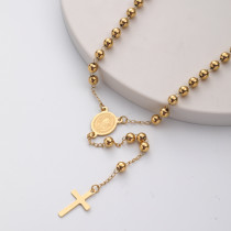 collar de moda de rosario dorado con dijes y colgante de cruz para mujer por mayor