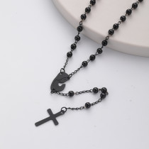 collar de moda de rosario negro con dijes de maria y colgante de cruz para mujer por mayor