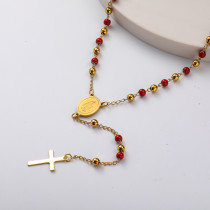 collar de rosario de moda con bolita naranja y dorada para mujer