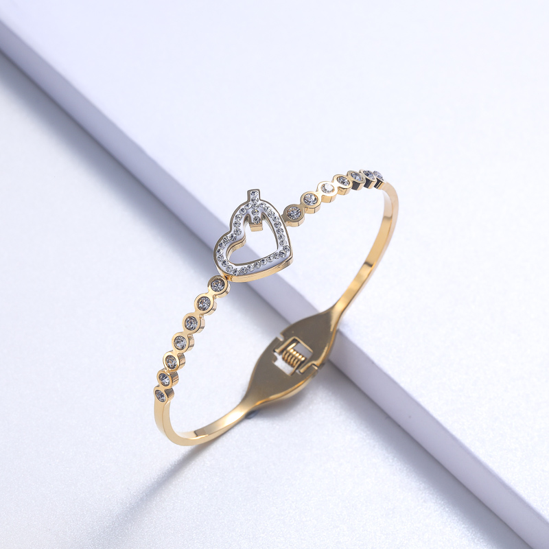 pulsera de moda de acero inoxidable 18k con diseño de corazon con diamante para mujer por mayor