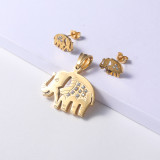 juego de collar en acero inoxidable quiruguico dorado diseña de elefante al por mayor