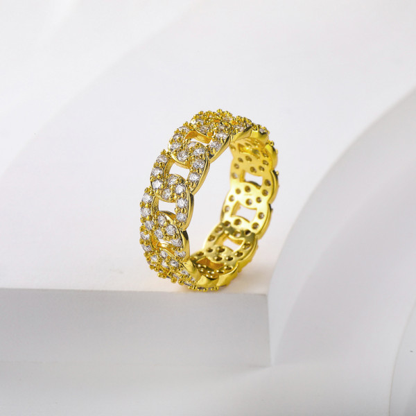 anillo de bronce de moda  lujoso bañado de oro con piedrita de cristal