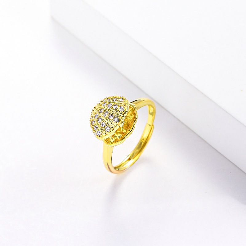 anillo de bronce  bañado de oro de moda  lujoso diseña de concha