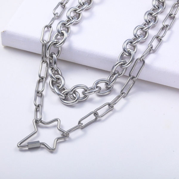 collares doble de moda de acero inoxidable con dijes de estrella por mayor