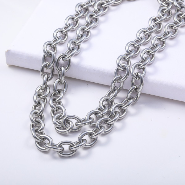 collares de moda doble de acero inoxidable plateado por mayor