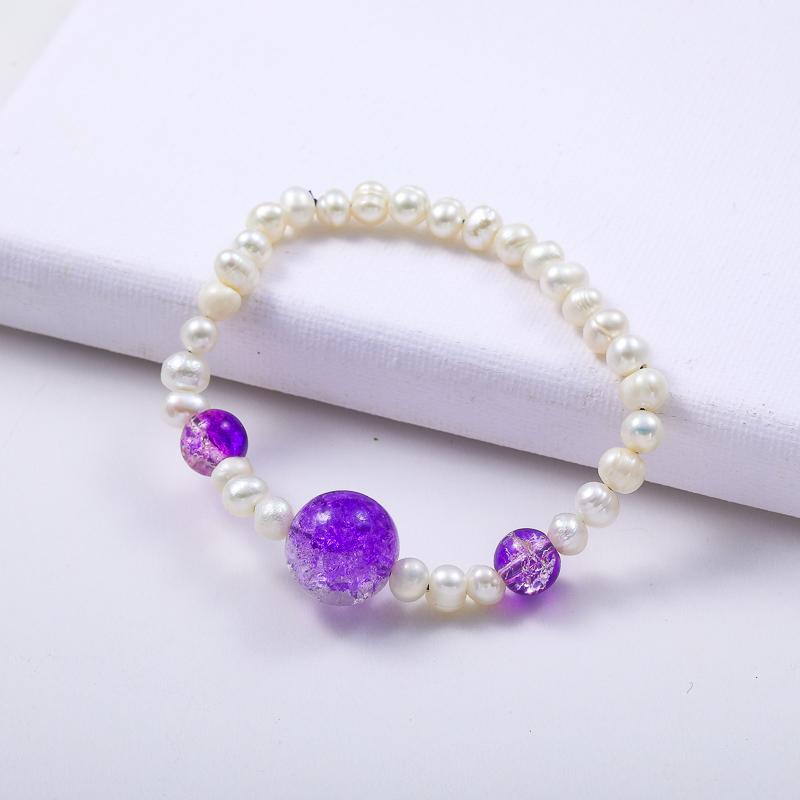 pulsera de perlas con dijes de piedras violetas para mujer por mayor