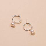 aretes de plata 925 de moda estilo simple con dijes de perla natural
