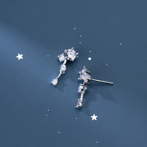 Pendientes de plata S925 temperamento de estilo coreano pendientes de meteoritos con incrustaciones de diamantes